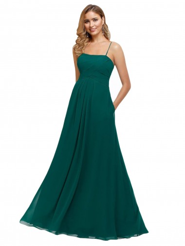 Square Neck Long Soft Chiffon Hunter Sleeveless Bridesmaid Dress Darwin