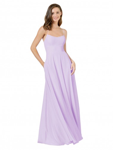 Square Neck Long Soft Chiffon Lilac Sleeveless Bridesmaid Gown Darwin