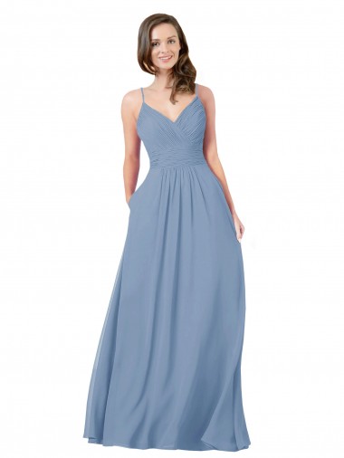 V-Neck Long Chiffon Dusty Blue Sleeveless Bridesmaid Dress / Evening Dress Darwin