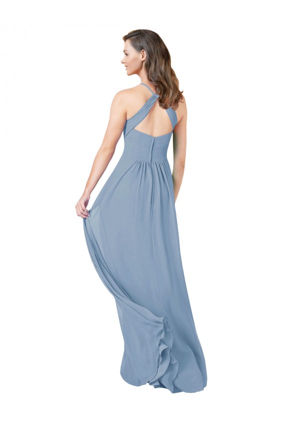 Halter Neck Long Chiffon Dusty Blue Sleeveless Bridesmaid Gowns Darwin