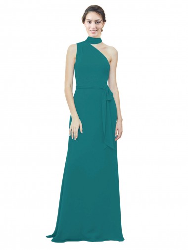 One Shoulder Long Soft Chiffon Hunter Sleeveless Bridesmaid Dress Darwin