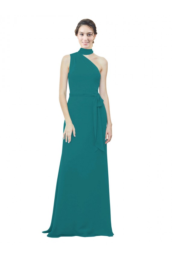 One Shoulder Long Soft Chiffon Hunter Sleeveless Bridesmaid Dress Darwin