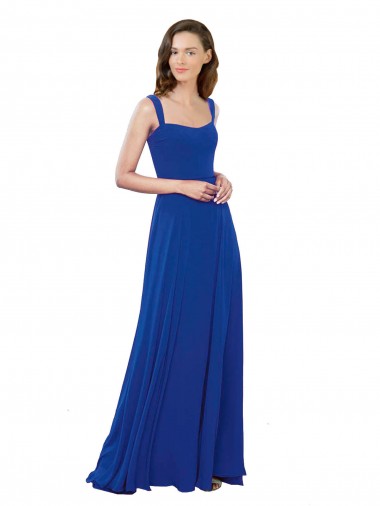 Square Neck Long Soft Chiffon Royal Blue Sleeveless Bridesmaid Dress Darwin