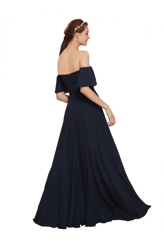 Off the Shoulder Long Soft Chiffon Dark Navy A-Line Sleeveless Prom Dress / Bridesmaid Dress Darwin