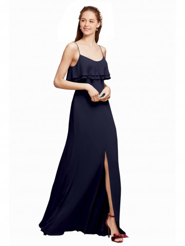 Scoop Neck Long Floor Length Chiffon Dark Navy Sleeveless Bridesmaid Dress Darwin