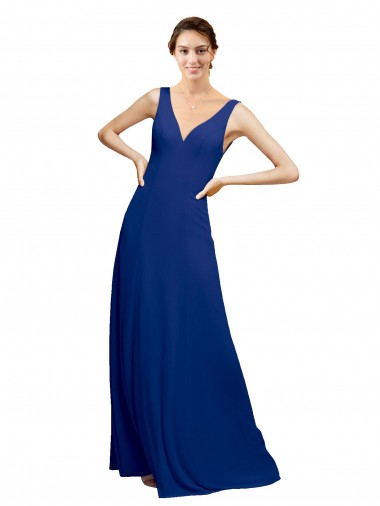 V-Neck Long Floor Length Chiffon Royal Blue Sleeveless Bridesmaid Dress Darwin