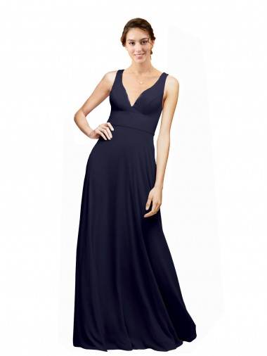 V-Neck Long Chiffon Dark Navy Sleeveless Wedding Guest Dress Darwin