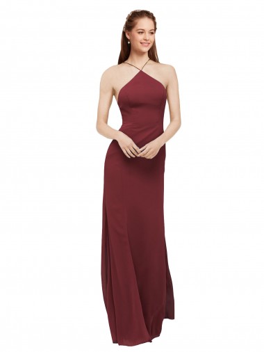 Halter Neck Long Soft Chiffon Burgundy Sleeveless Formal Dress / Bridesmaid Dress Darwin