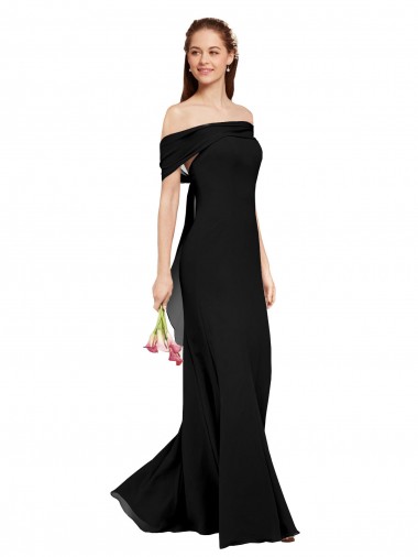 Off the Shoulder Long Soft Chiffon Black Sleeveless Prom Dress / Bridesmaid Dress Darwin