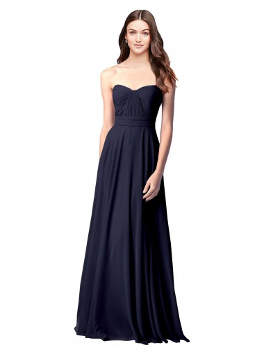 Strapless Long Soft Chiffon Dark Navy Sleeveless Evening Dress / Bridesmaid Dress Darwin