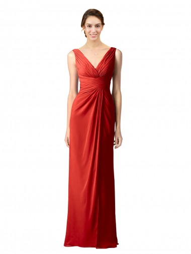 V-Neck Long Soft Chiffon Red Sleeveless Bridesmaid Dress Darwin