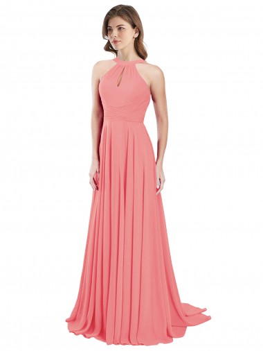 Halter Neck Long Chiffon Watermelon Sleeveless Bridesmaid Dress / Evening Dress Darwin