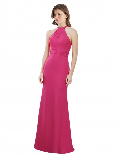 High Neck Long Soft Chiffon Ruby Sleeveless Bridesmaid Dress Darwin