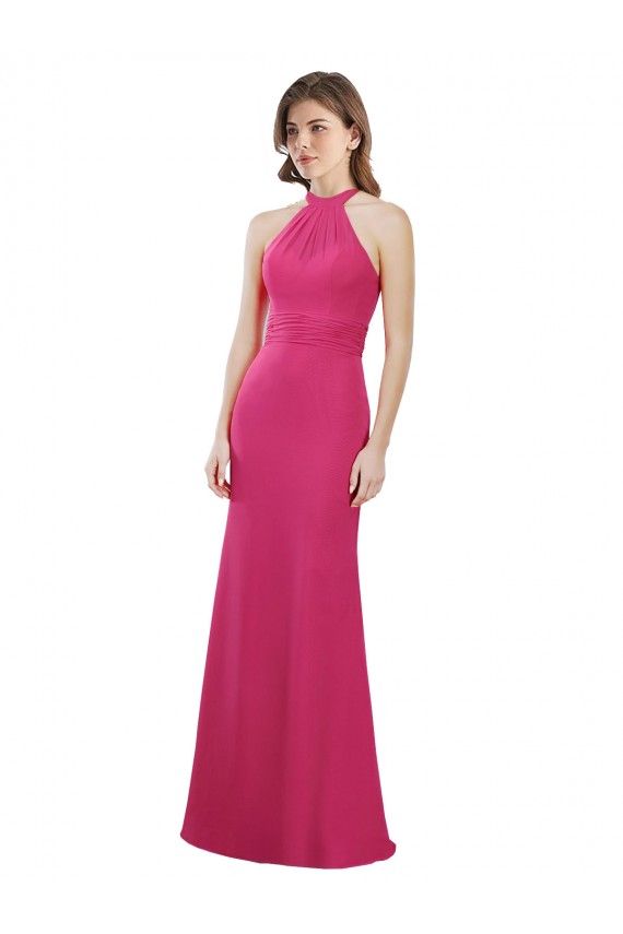 High Neck Long Soft Chiffon Ruby Sleeveless Bridesmaid Dress Darwin