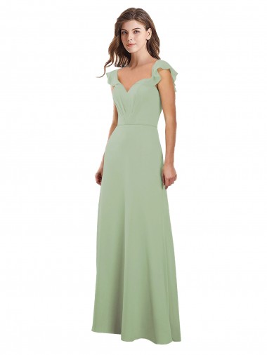 Sweetheart Long Soft Chiffon Smoke Green Cap Sleeves Bridesmaid Dress / Formal Dress Darwin