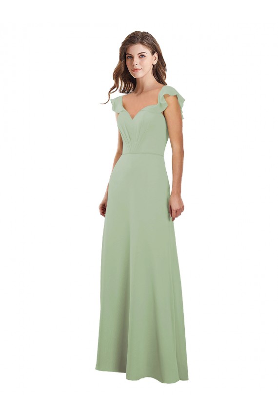 Sweetheart Long Soft Chiffon Smoke Green Cap Sleeves Bridesmaid Dress / Formal Dress Darwin