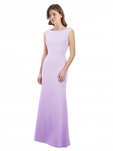 Round Neck Long Soft Chiffon Lilac Cap Sleeves Bridesmaid Dress Darwin