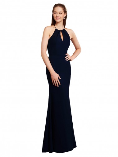 Halter Neck Long Soft Chiffon Dark Navy Sleeveless Bridesmaid Dress Darwin