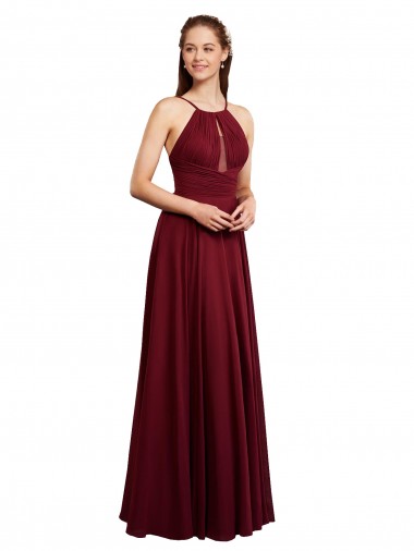 Halter Neck Long Chiffon Burgundy Sleeveless Bridesmaid Dress / Evening Dress Darwin