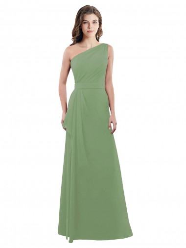 One Shoulder Long Soft Chiffon Seagrass Sleeveless Bridesmaid Dress Darwin