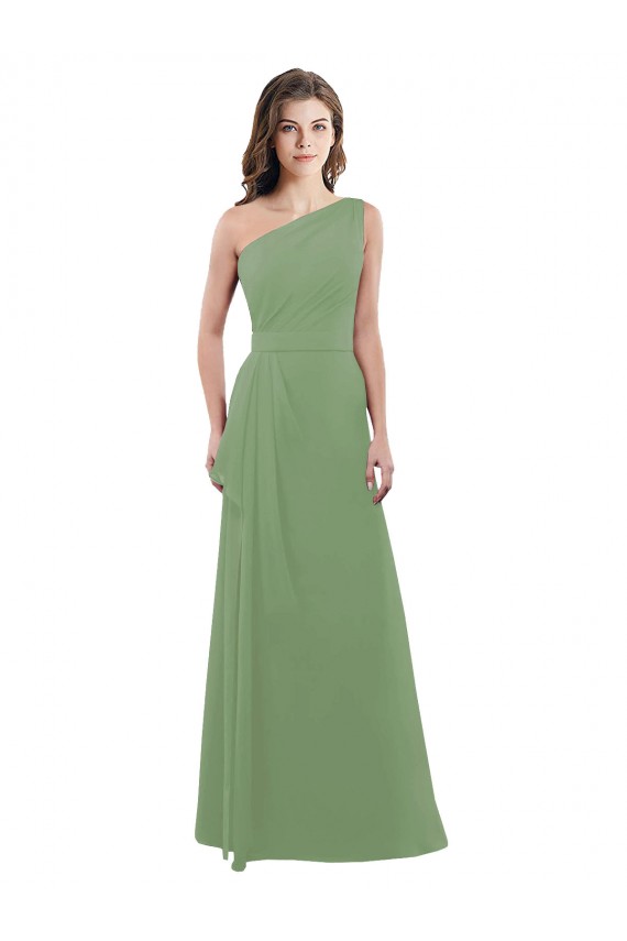 One Shoulder Long Soft Chiffon Seagrass Sleeveless Bridesmaid Dress Darwin