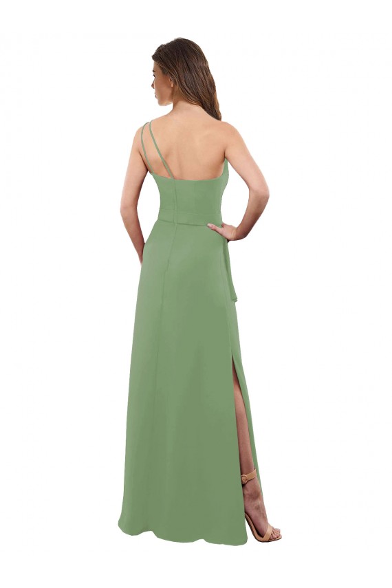 One Shoulder Long Soft Chiffon Seagrass Sleeveless Bridesmaid Dress Darwin