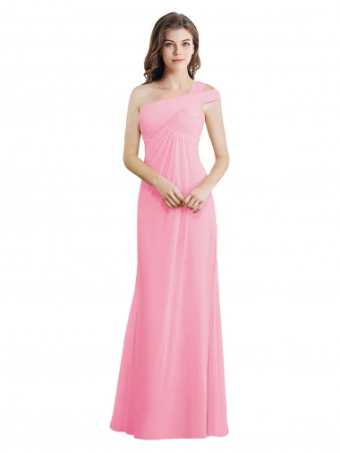 One Shoulder Long Chiffon Barely Pink Sleeveless Bridesmaid Dress Darwin