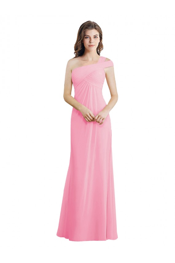 One Shoulder Long Chiffon Barely Pink Sleeveless Bridesmaid Dress Darwin