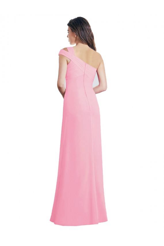 One Shoulder Long Chiffon Barely Pink Sleeveless Bridesmaid Dress Darwin