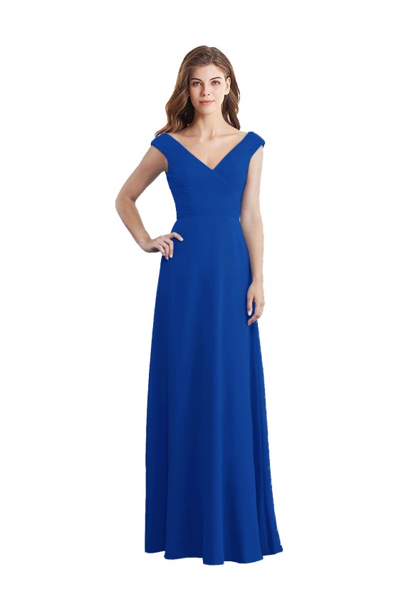 V-Neck Long Chiffon Royal Blue Sleeveless Bridesmaid Dress / Evening Dress Darwin