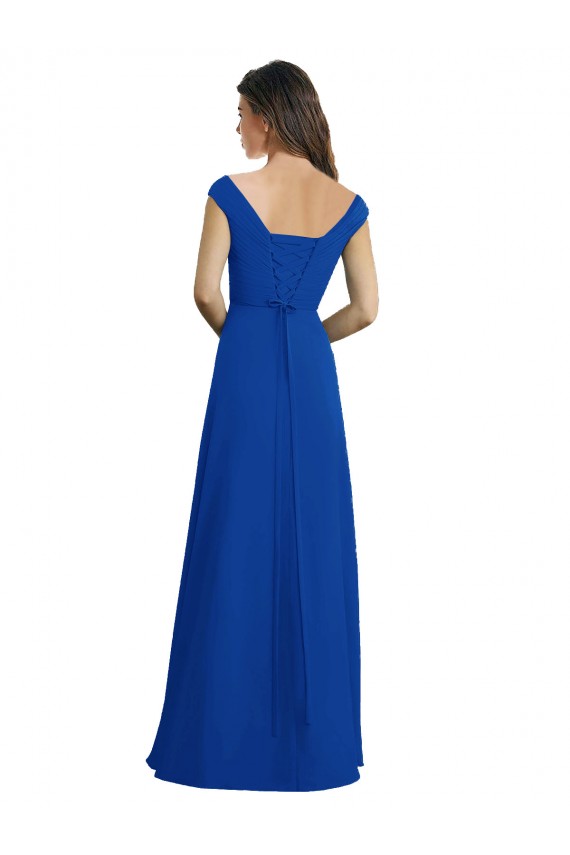 V-Neck Long Chiffon Royal Blue Sleeveless Bridesmaid Dress / Evening Dress Darwin