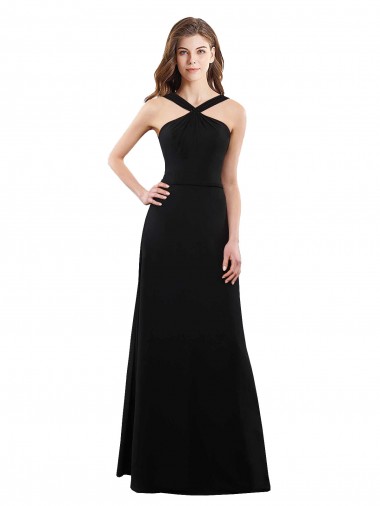 Halter Neck Long Soft Chiffon Black A-Line Sleeveless Bridesmaid Dress Darwin