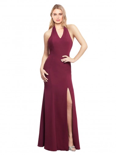 Halter Neck Long Soft Chiffon Burgundy Mermaid Sleeveless Bridesmaid Dress Darwin