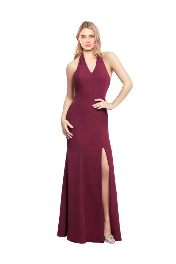 Halter Neck Long Soft Chiffon Burgundy Mermaid Sleeveless Bridesmaid Dress Darwin