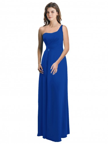 One Shoulder Long Soft Chiffon Royal Blue Sleeveless Bridesmaid Dress Darwin