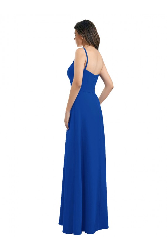 One Shoulder Long Soft Chiffon Royal Blue Sleeveless Bridesmaid Dress Darwin