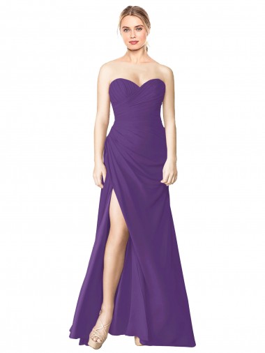 Strapless Long Soft Chiffon Plum Purple Sleeveless Bridesmaid Dress Darwin