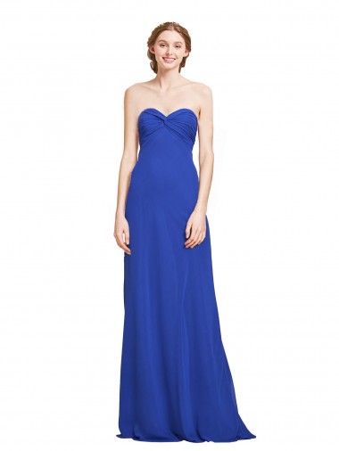 Sweetheart Long Soft Chiffon Royal Blue Sleeveless Bridesmaid Gown Darwin