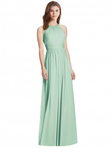 Halter Neck Long Soft Chiffon Mint Green Sleeveless Semi Formal Evening Dress / Bridesmaid Dress Darwin