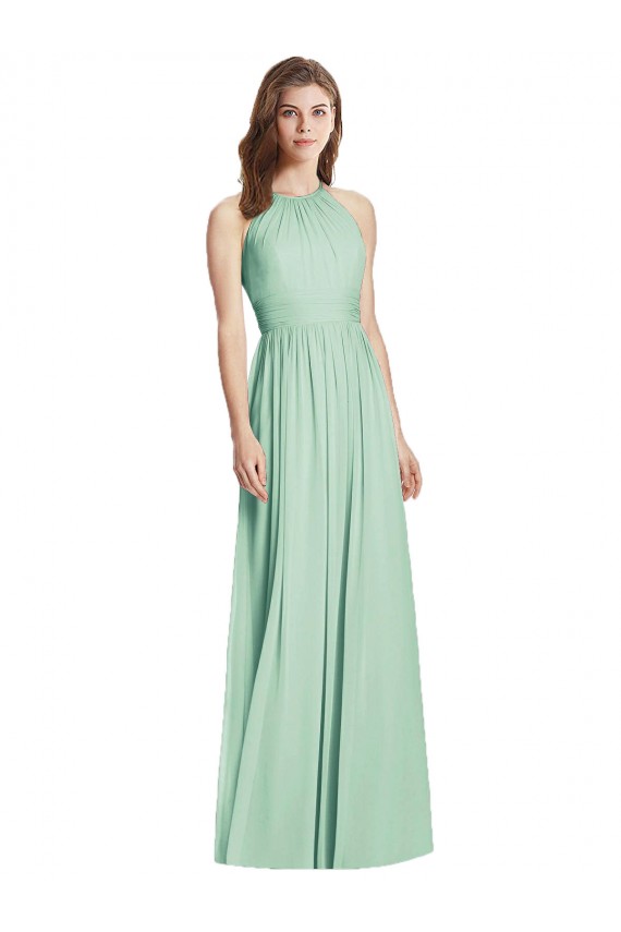 Halter Neck Long Soft Chiffon Mint Green Sleeveless Semi Formal Evening Dress / Bridesmaid Dress Darwin