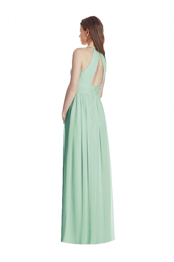 Halter Neck Long Soft Chiffon Mint Green Sleeveless Semi Formal Evening Dress / Bridesmaid Dress Darwin