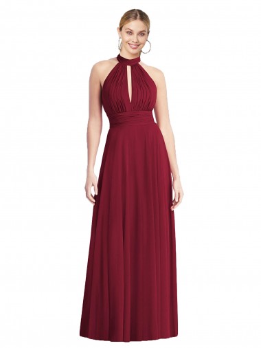 High Neck Long Soft Chiffon Burgundy Sleeveless Semi Formal Evening Dress / Bridesmaid Dress Darwin