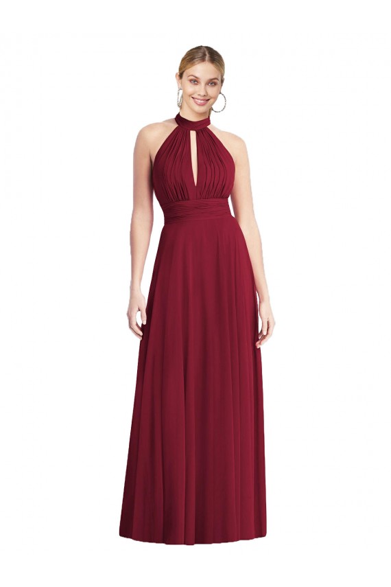 High Neck Long Soft Chiffon Burgundy Sleeveless Semi Formal Evening Dress / Bridesmaid Dress Darwin