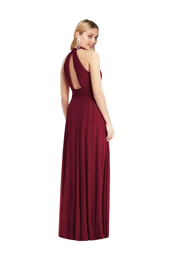 High Neck Long Soft Chiffon Burgundy Sleeveless Semi Formal Evening Dress / Bridesmaid Dress Darwin