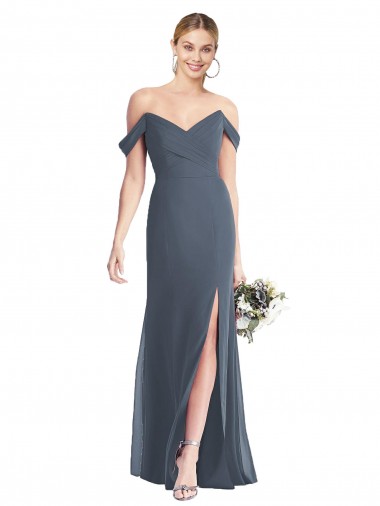 Off the Shoulder Long Soft Chiffon Silver Stone Sleeveless Bridesmaid Dress Darwin