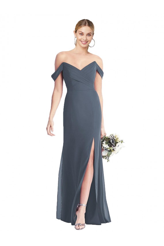 Off the Shoulder Long Soft Chiffon Silver Stone Sleeveless Bridesmaid Dress Darwin