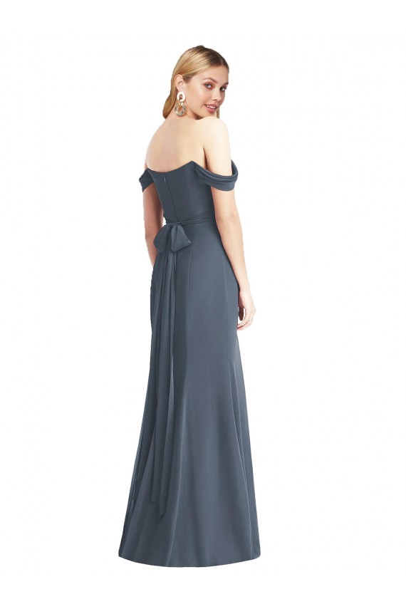 Off the Shoulder Long Soft Chiffon Silver Stone Sleeveless Bridesmaid Dress Darwin