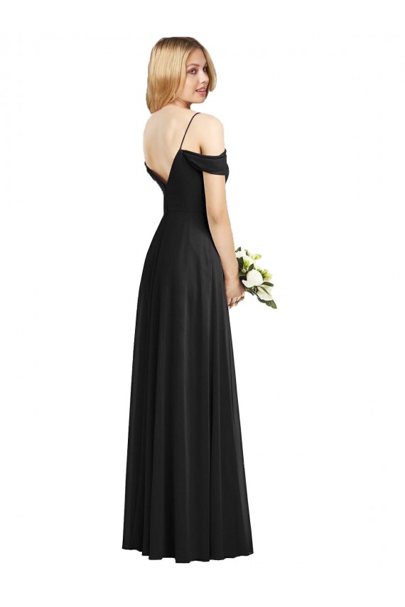 Spaghetti Straps Long Soft Chiffon Black Cold Shoulder Semi Formal Evening Dress / Bridesmaid Dress Darwin