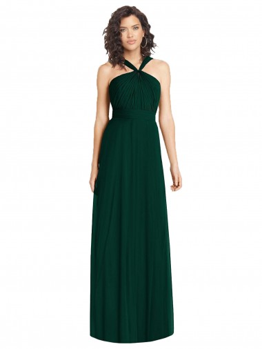 Halter Neck Long Soft Chiffon Ever Green A-Line Sleeveless Bridesmaid Dress Darwin