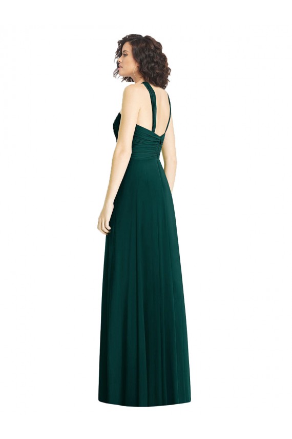 Halter Neck Long Soft Chiffon Ever Green A-Line Sleeveless Bridesmaid Dress Darwin